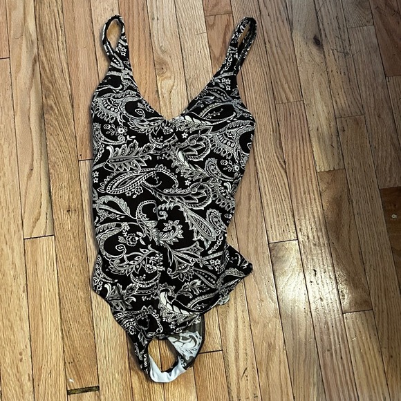 Speedo Swimsuit One Piece Sz‎ 18 Plus Brown Print Stretchy Bathing - Picture 1 of 2